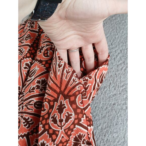 Knox Rose Shirt Women XS Orange Cottagecore Boho Pattern Flowy Tunic Pockets NWT - Picture 6 of 9